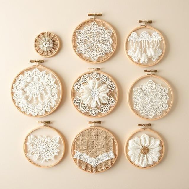 Set of handmade embroidery hoop wall art
