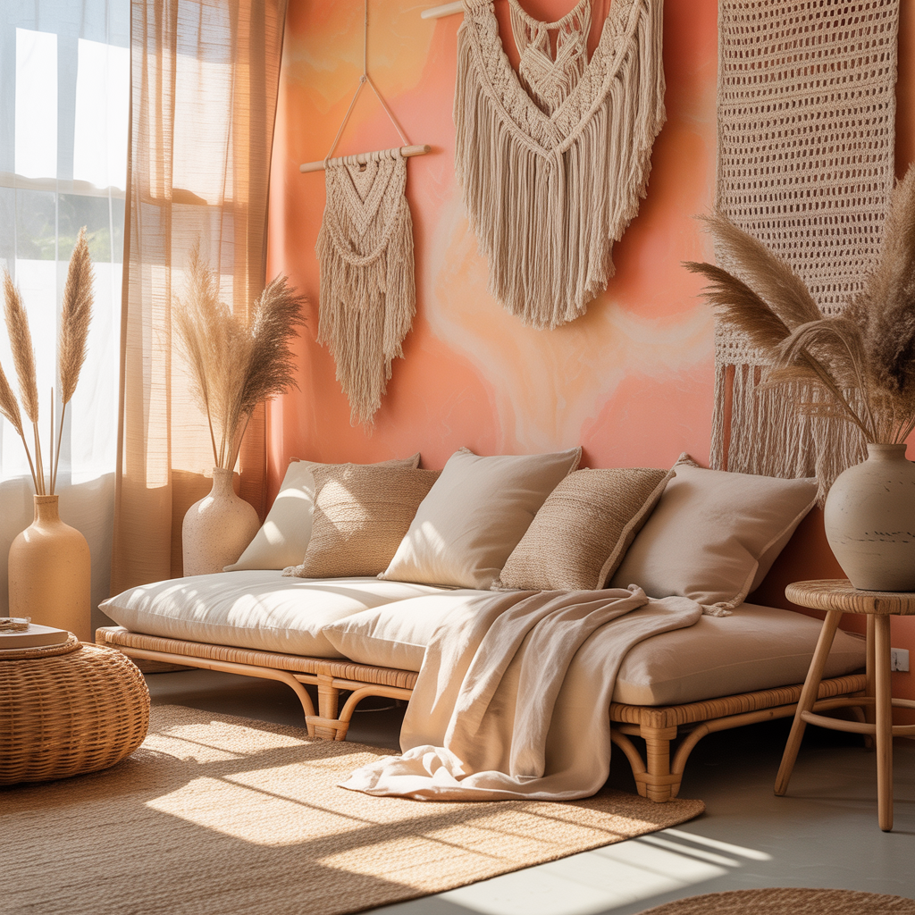 10 Boho Color Palettes to Refresh Your Space in 2025 8 Soft peach and sand boho-inspired color theme.