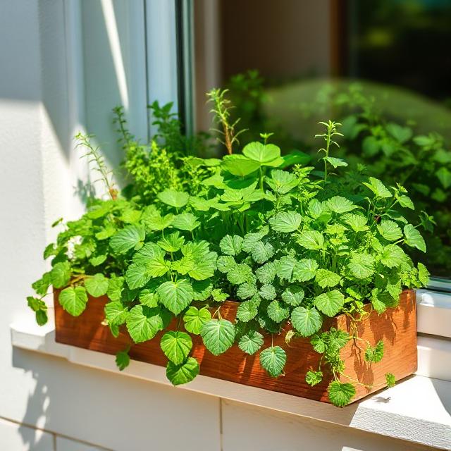 Window box with leafy greens for small vegetable garden design ideas