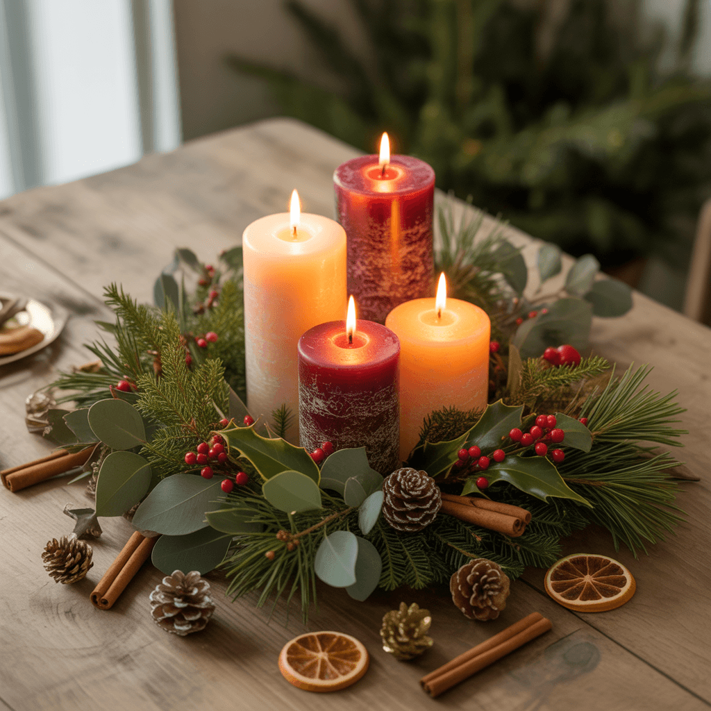 Affordable cozy Christmas textures added to a modern living room.