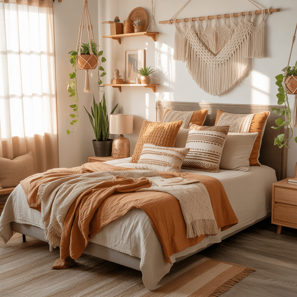 Affordable small Boho bedroom makeover with simple décor upgrades.