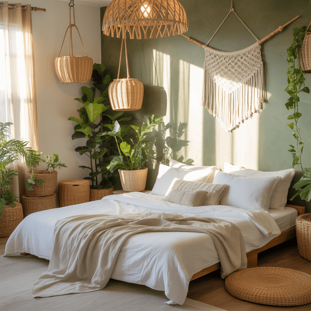 Bohemian Bedroom in Soothing Sage Green