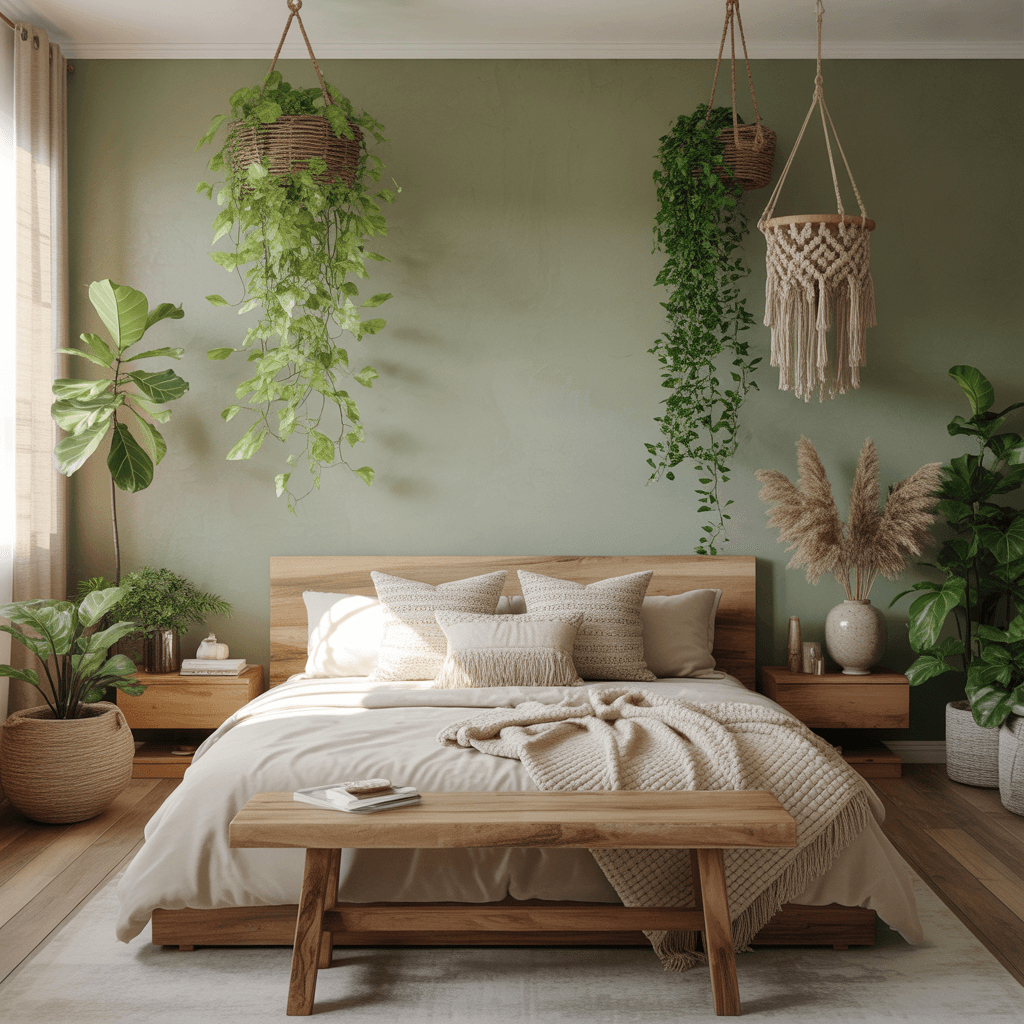 Boho bedroom with large plants
Image Prompt
