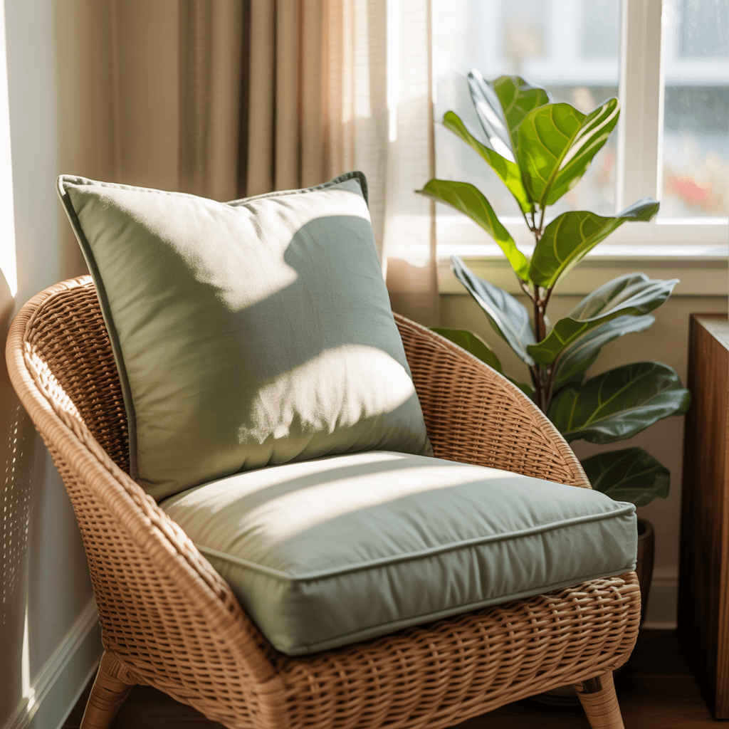 Boho reading corner with a cozy chair and woven textures