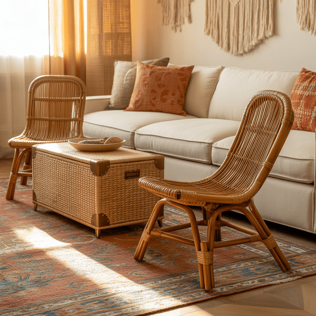 Boho room with multifunctional furniture and hidden storage