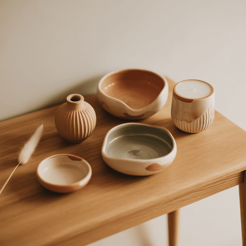  DIY clay candle holders and trinket dishes with natural texture.