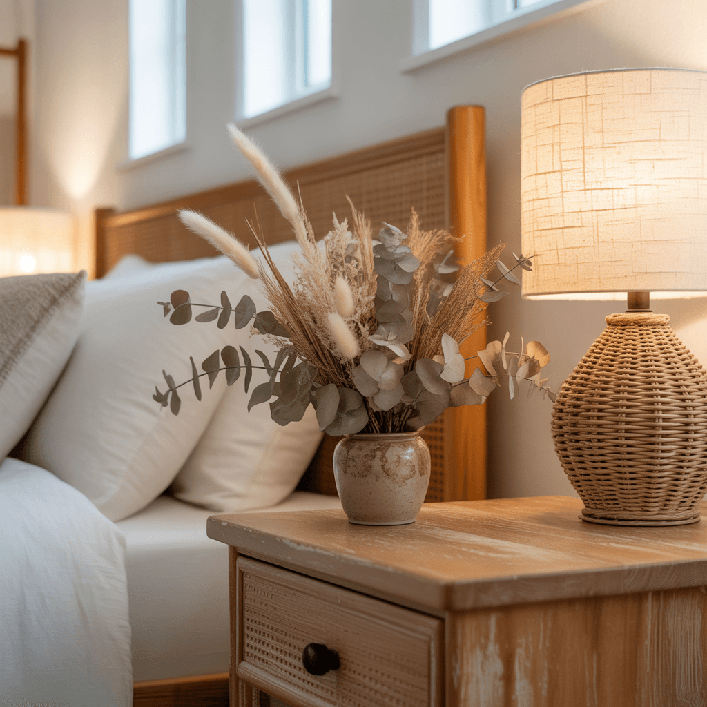 DIY upcycled wooden nightstand with natural finish.