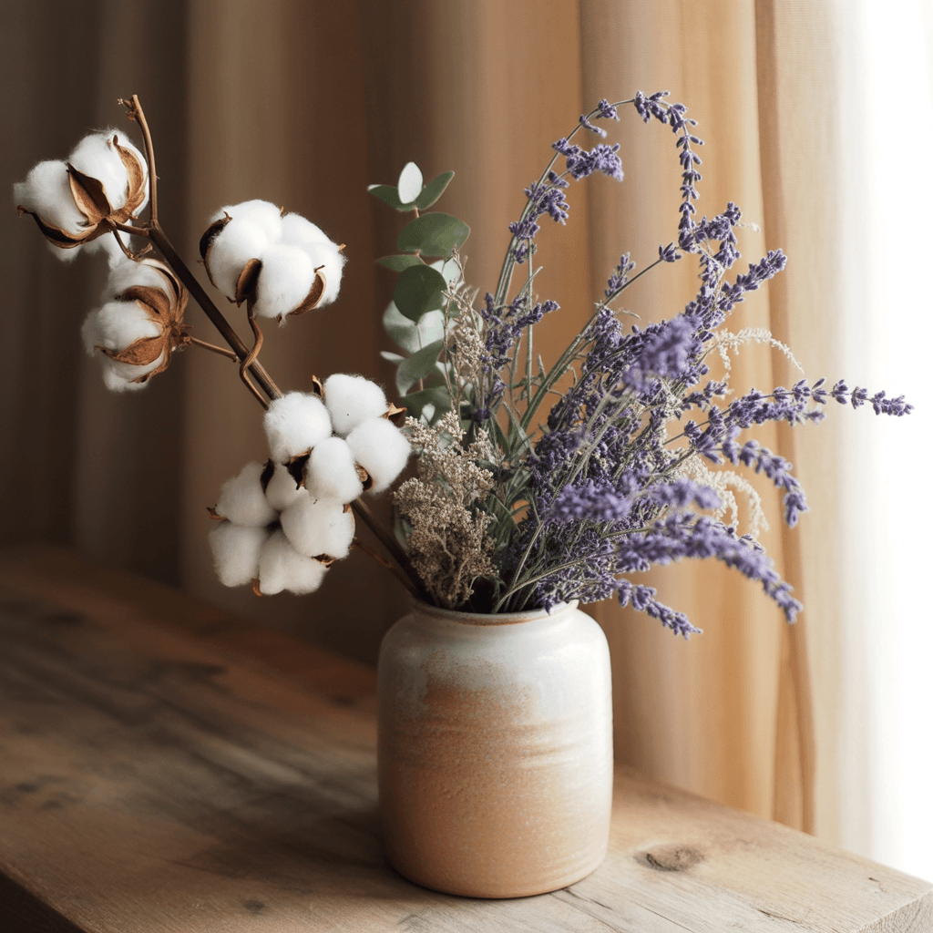 Dried floral Christmas wreath in boho neutral colors