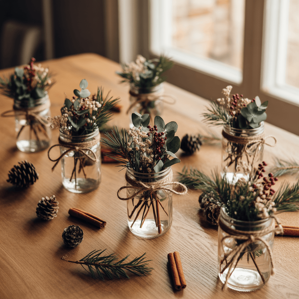Dried lavender and cotton Christmas arrangement in ceramic vase