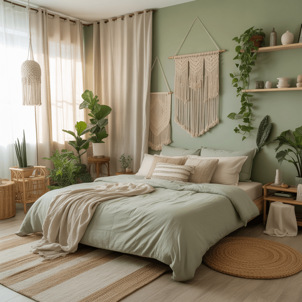 Final sage green boho bedrooms look