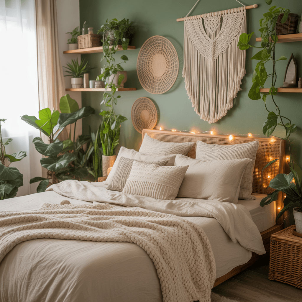 Green Sage Bohemian Bedroom Ideas