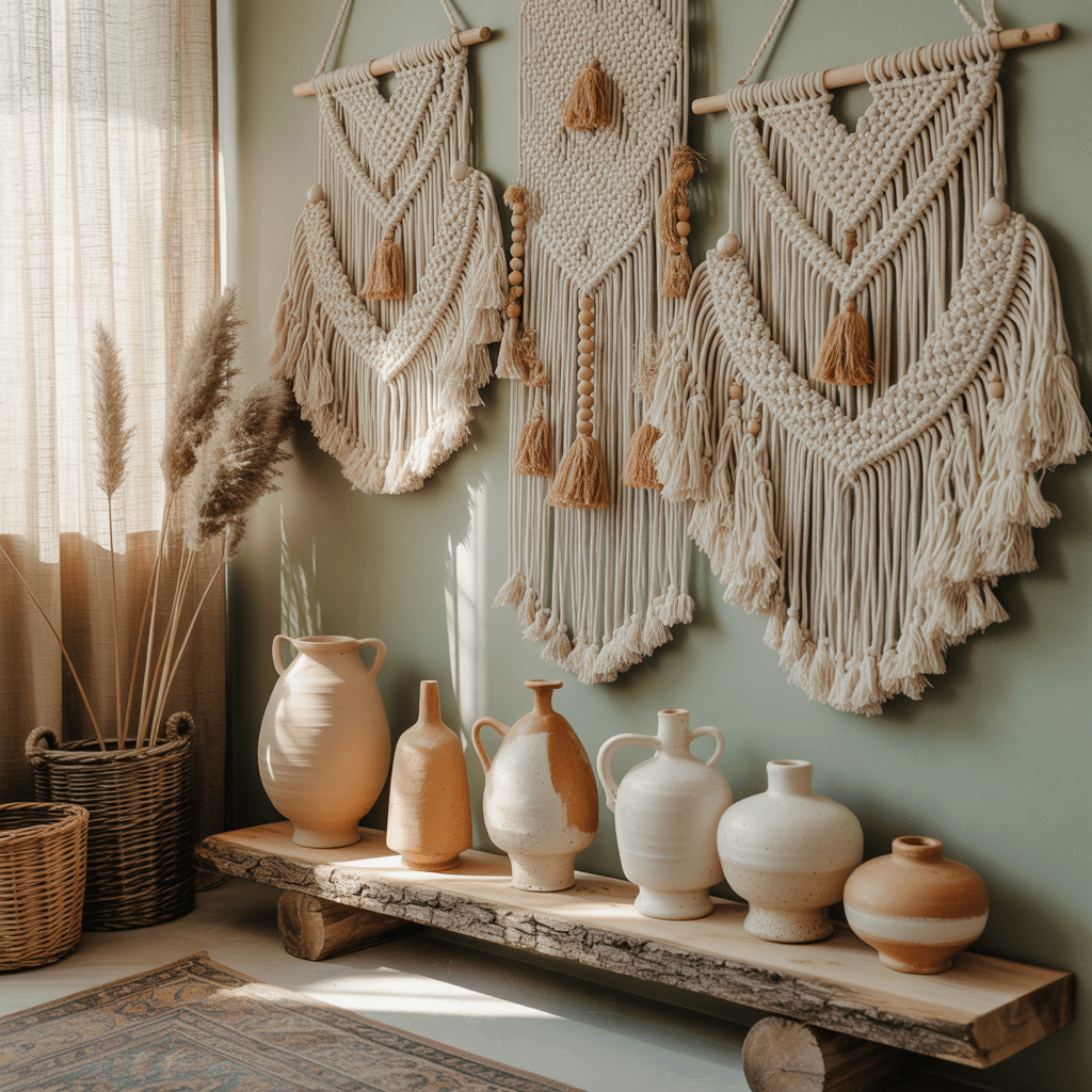  Handcrafted boho decor in a cozy sage green bedroom