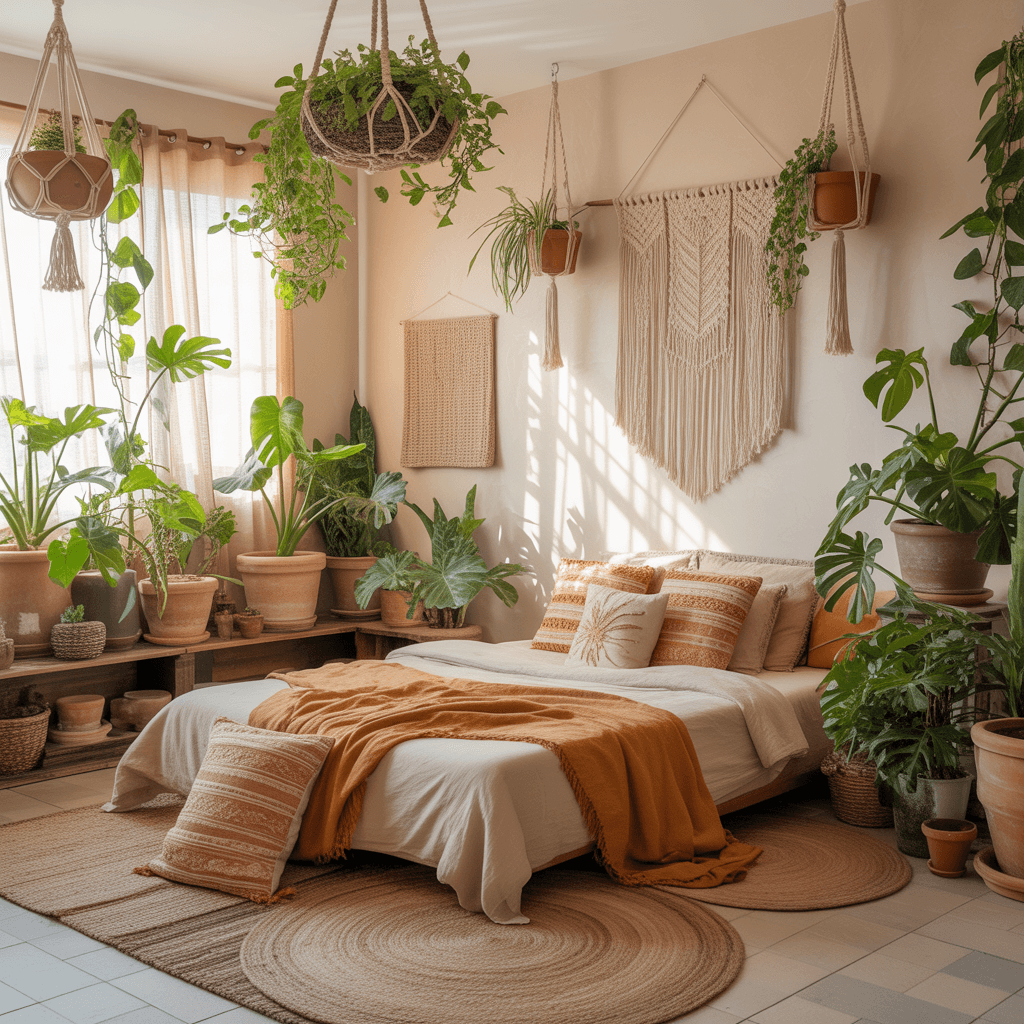  Indoor plants in eco-friendly Boho bedroom corner