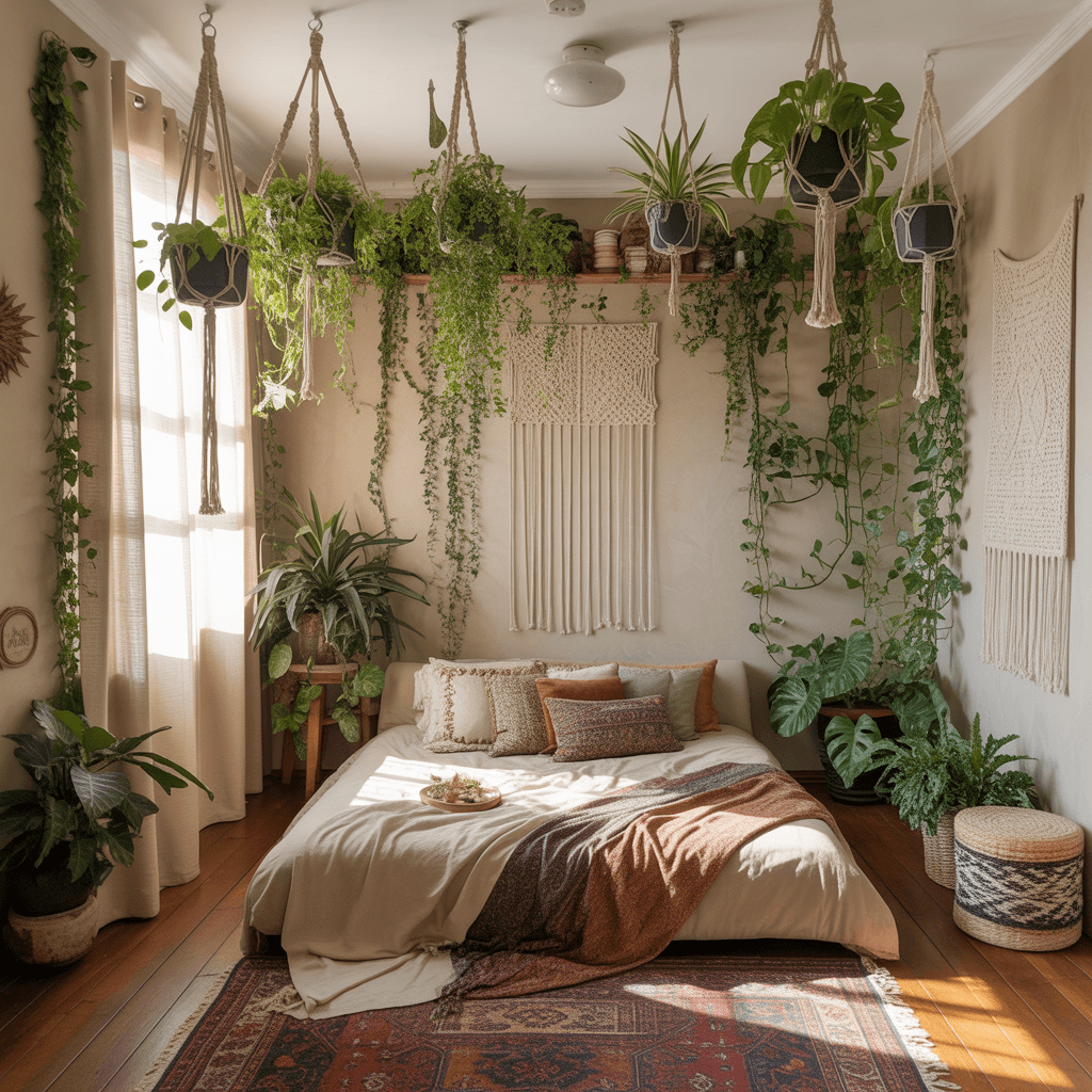 Indoor plants used to style modern Boho small rooms
