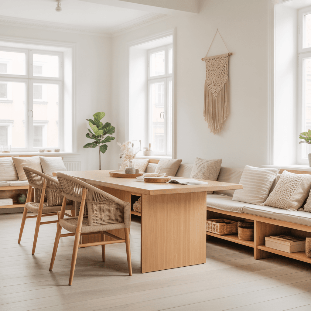 Minimal Scandinavian Boho small-space design.