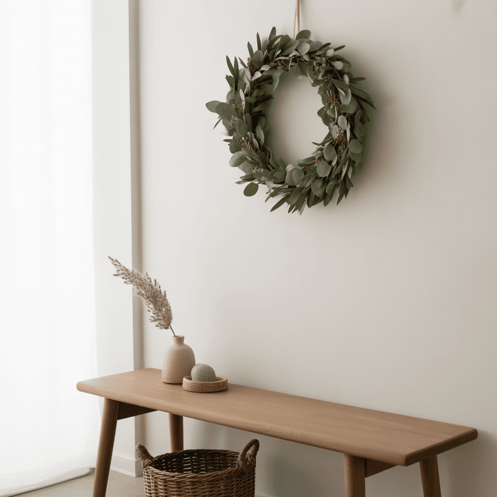 Minimal entryway with modern Christmas décor.