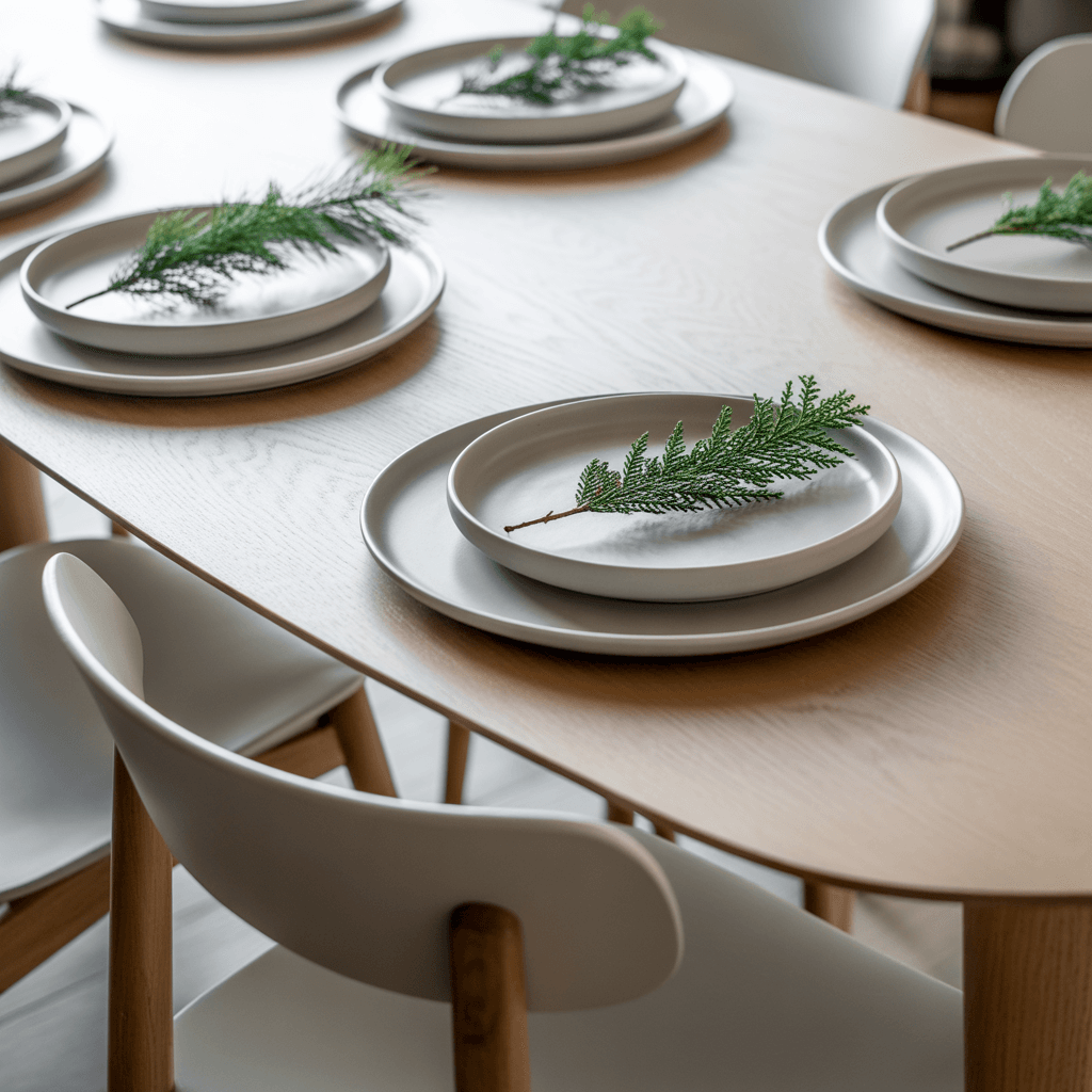  Minimalist Christmas dining setup with simple greens.
