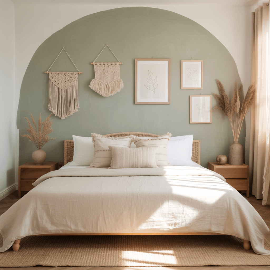 Minimalist boho accent wall with earthy colors