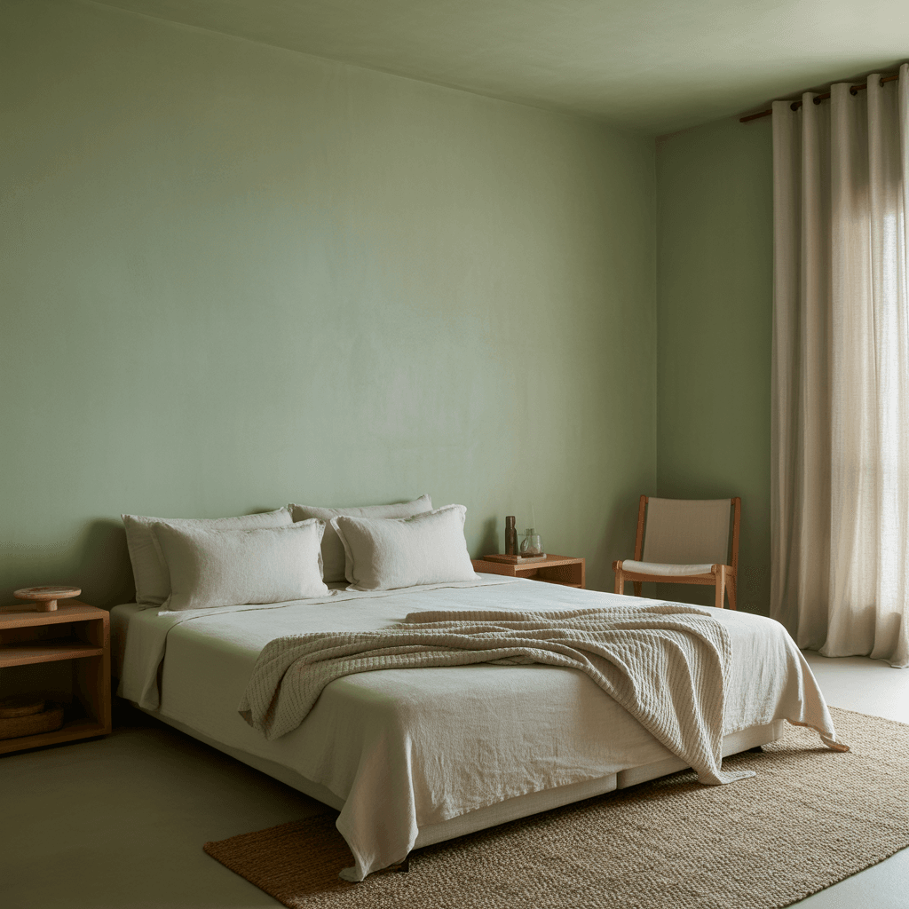 Minimalist modern boho bedroom with open space and curated décor