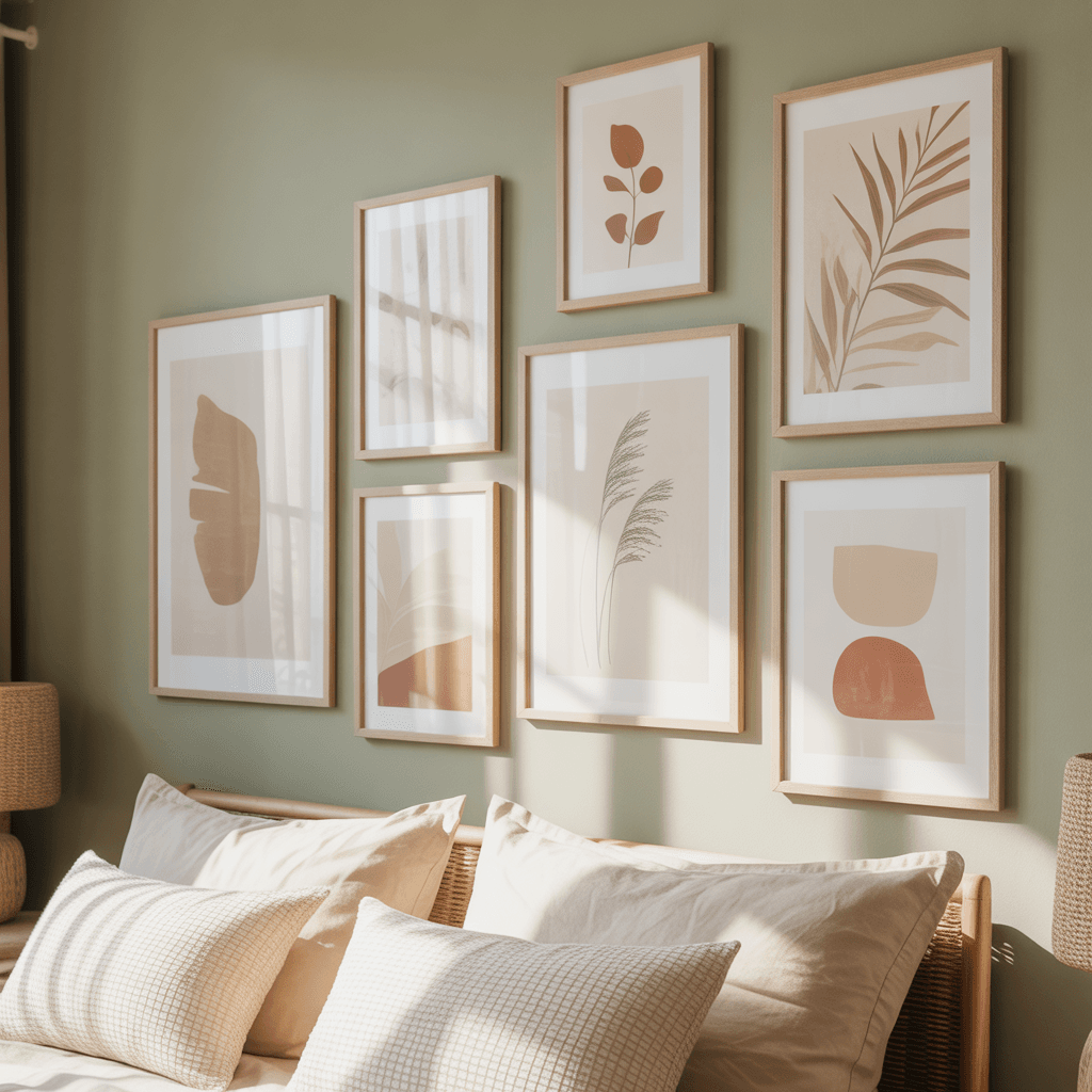  Neutral wall art in a Scandinavian Boho Bedroom