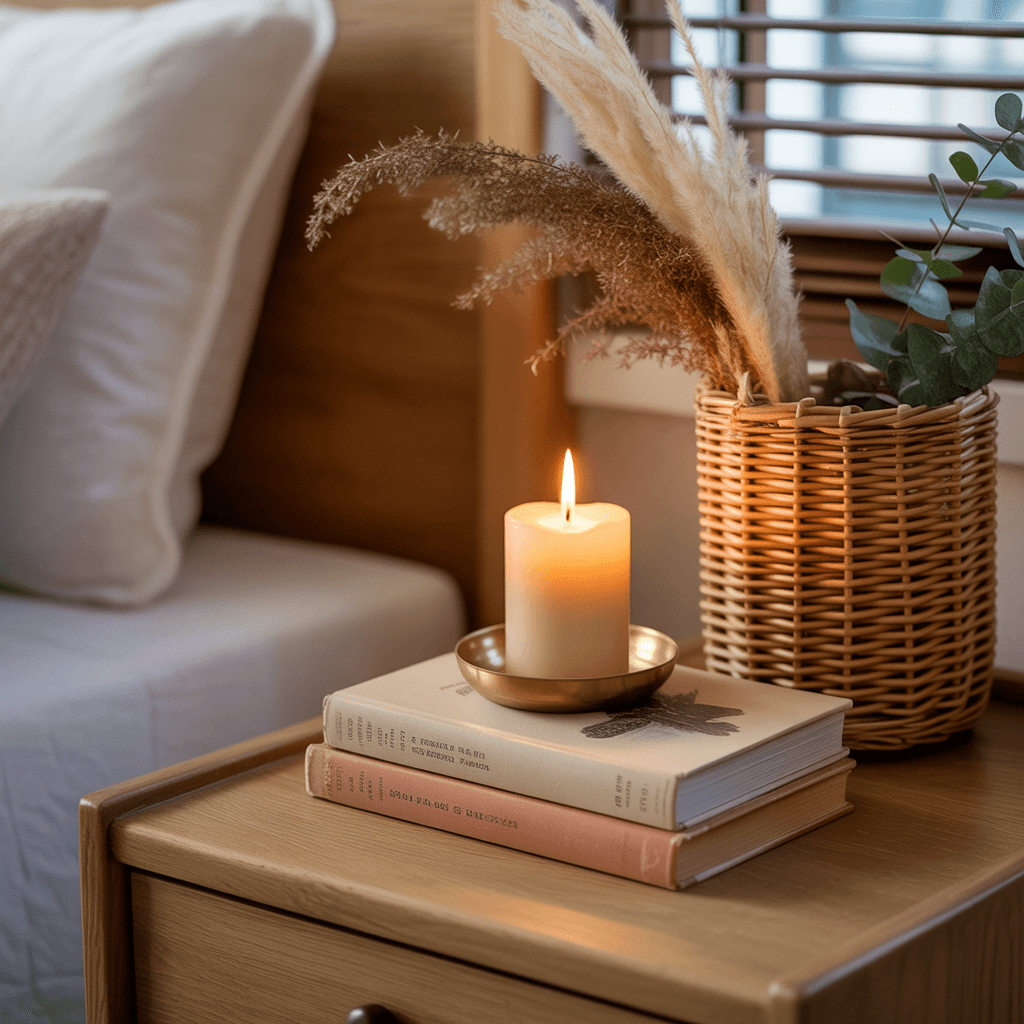 Personalized Boho bedroom details with soft green accents.