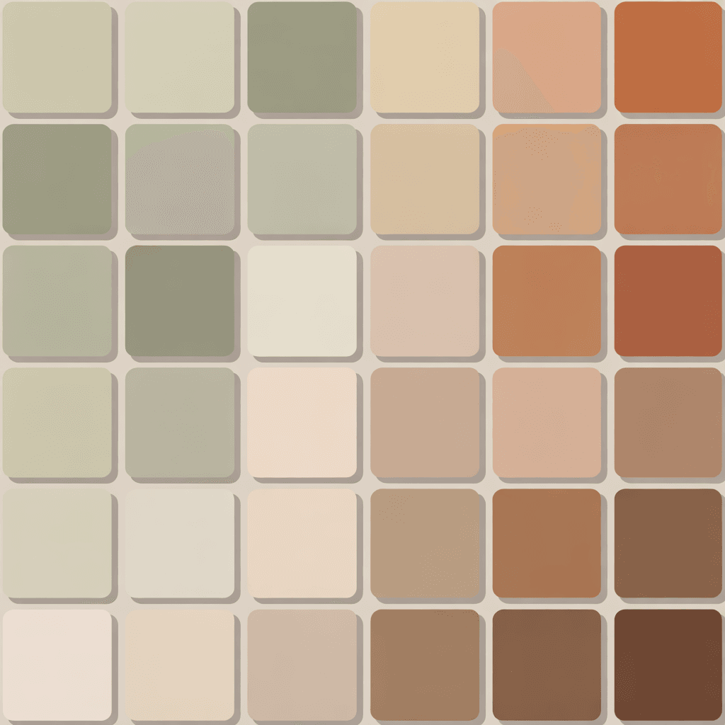 Sage green boho bedroom color palette chart with earthy neutrals.