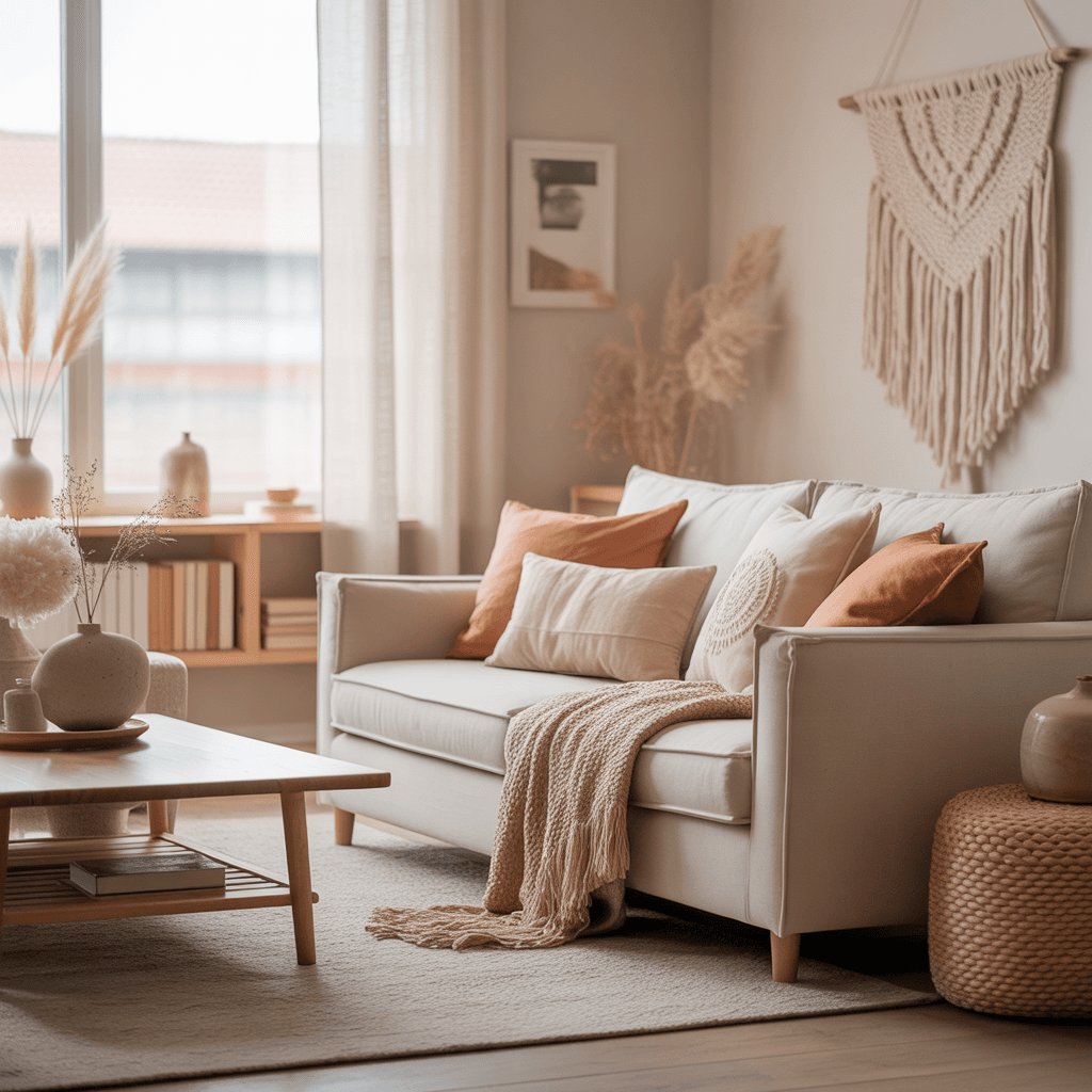 Scandi Boho kitchen with soft neutral palette and natural textures