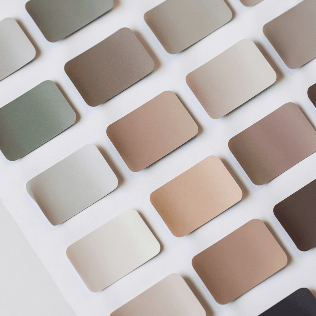 Scandinavian Boho color palette chart with soft neutrals and muted greens