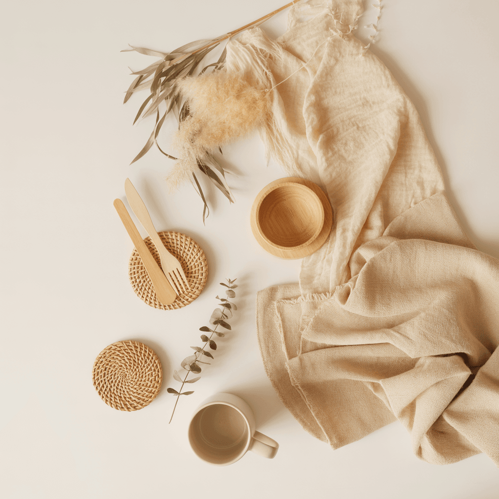 Scandinavian Boho neutral color palette with soft, earthy tones.