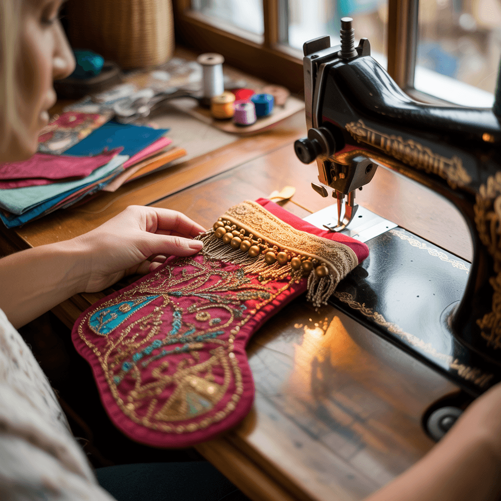  Sewing a handmade boho Christmas stocking.