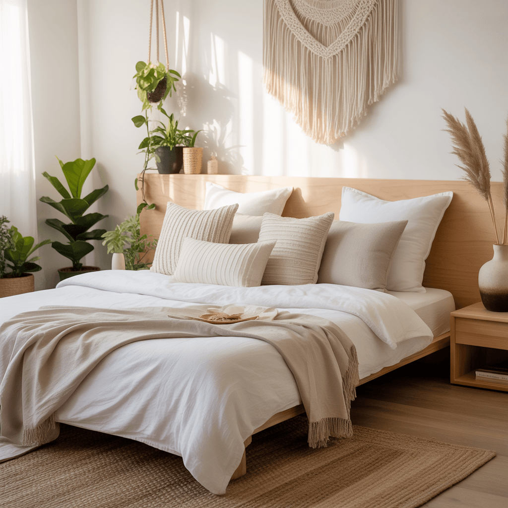 Simple decorative accents in a Scandinavian Boho bedroom.
