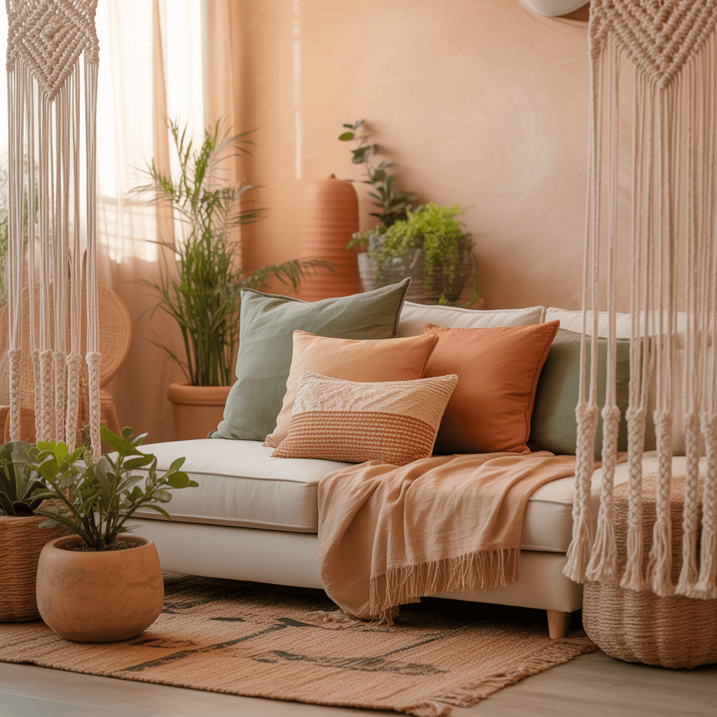  Small Boho room with warm and light color palette