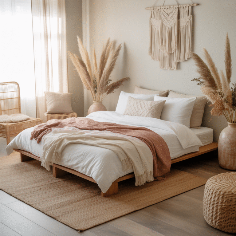 Small Scandinavian Boho apartment with light neutral palette