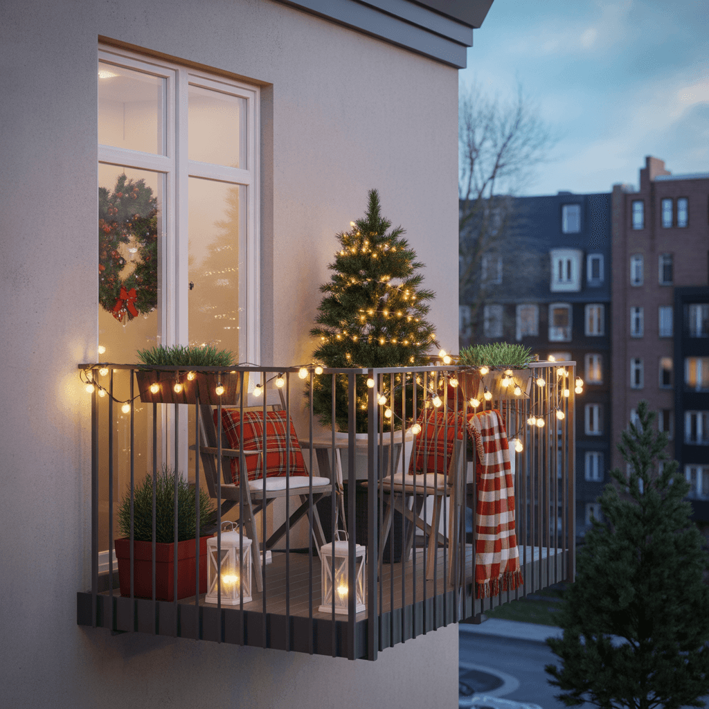 Small apartment entryway with simple Christmas decorations.