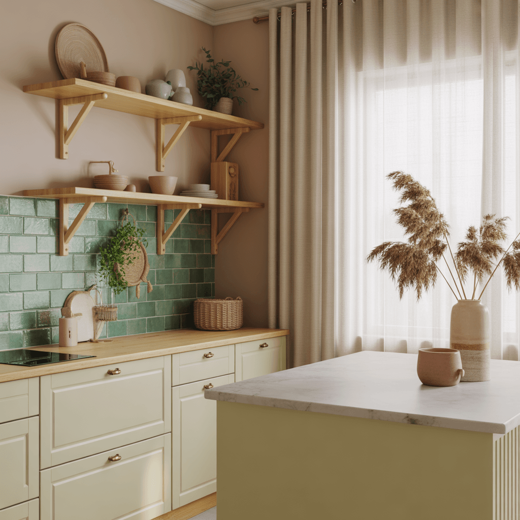 Soft Scandinavian Boho bathroom with neutral tones and spa textures