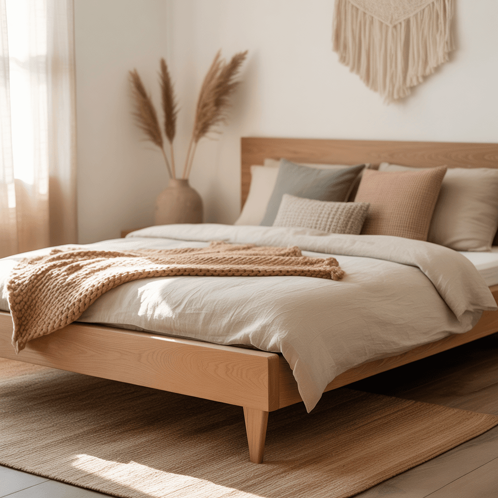 Soft Scandinavian Boho bedroom with muted palette and layered textures