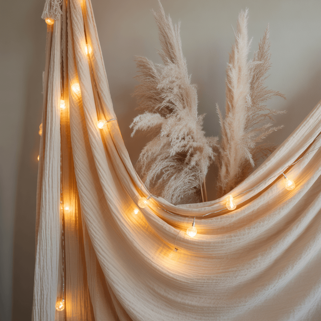 Soft draped fabric hanging on a Boho bedroom wall