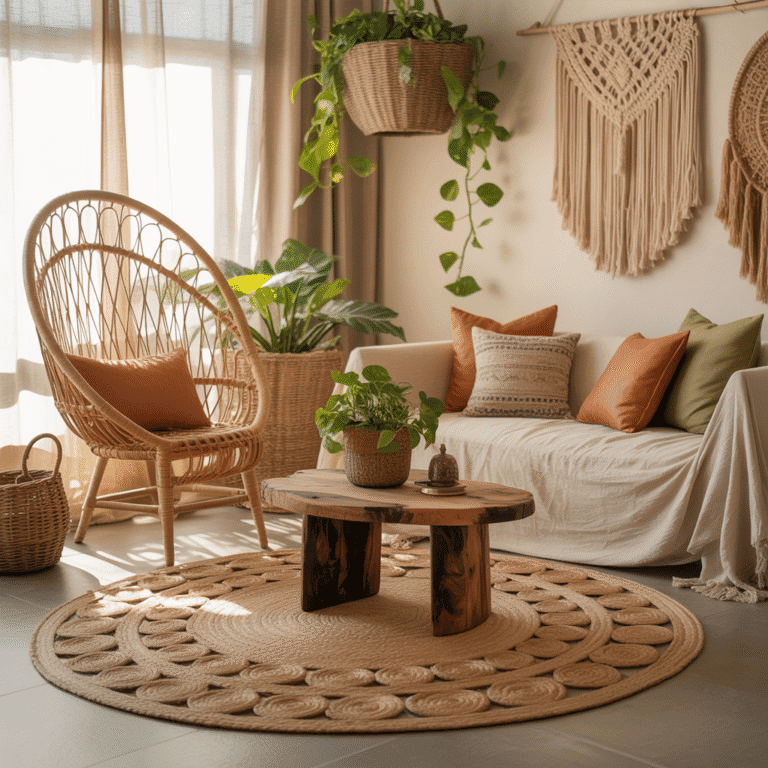 Sustainable Boho bedroom with natural bedding and neutral décor