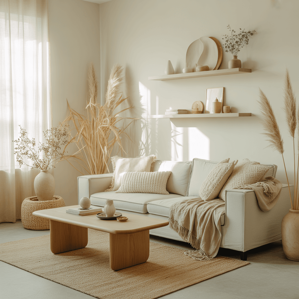 Trending Scandinavian Boho room in 2026 with soft muted color palette