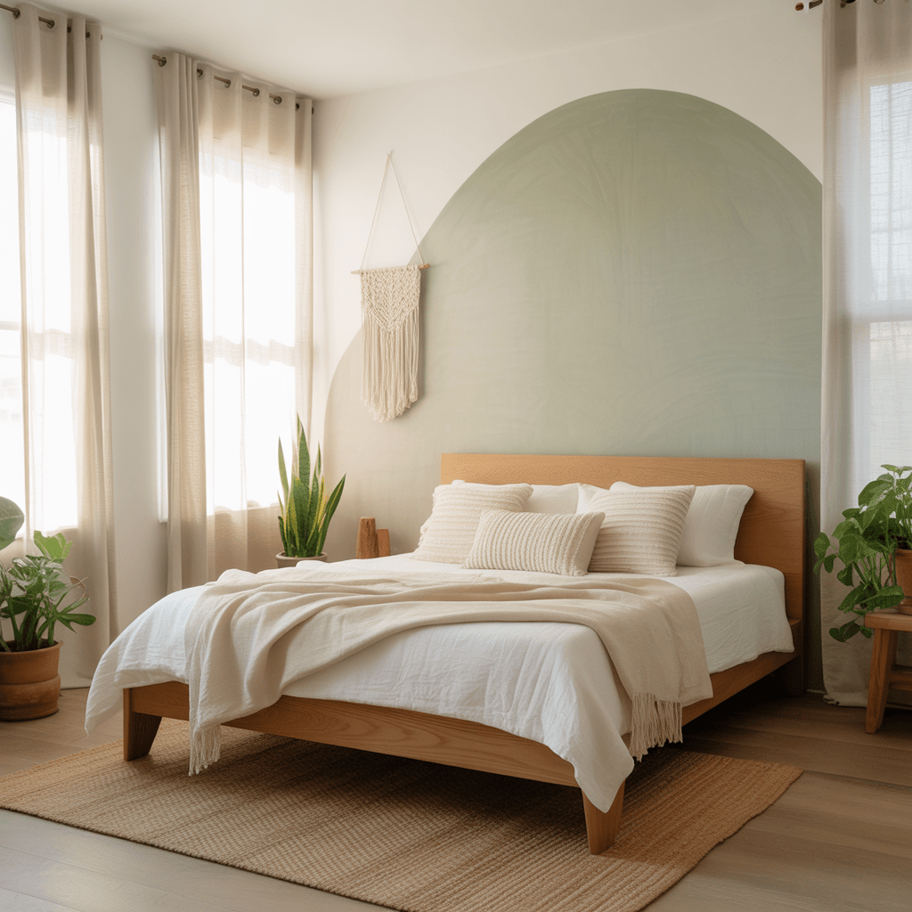 Warm Boho bedroom lighting with rattan pendant lamp.