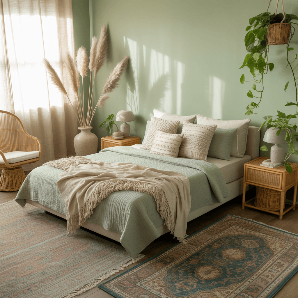  finished sage green boho bedroom inspiration