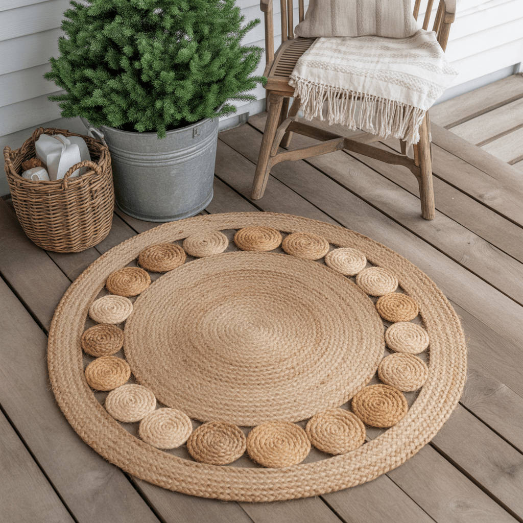 layered neutral doormat with Christmas message