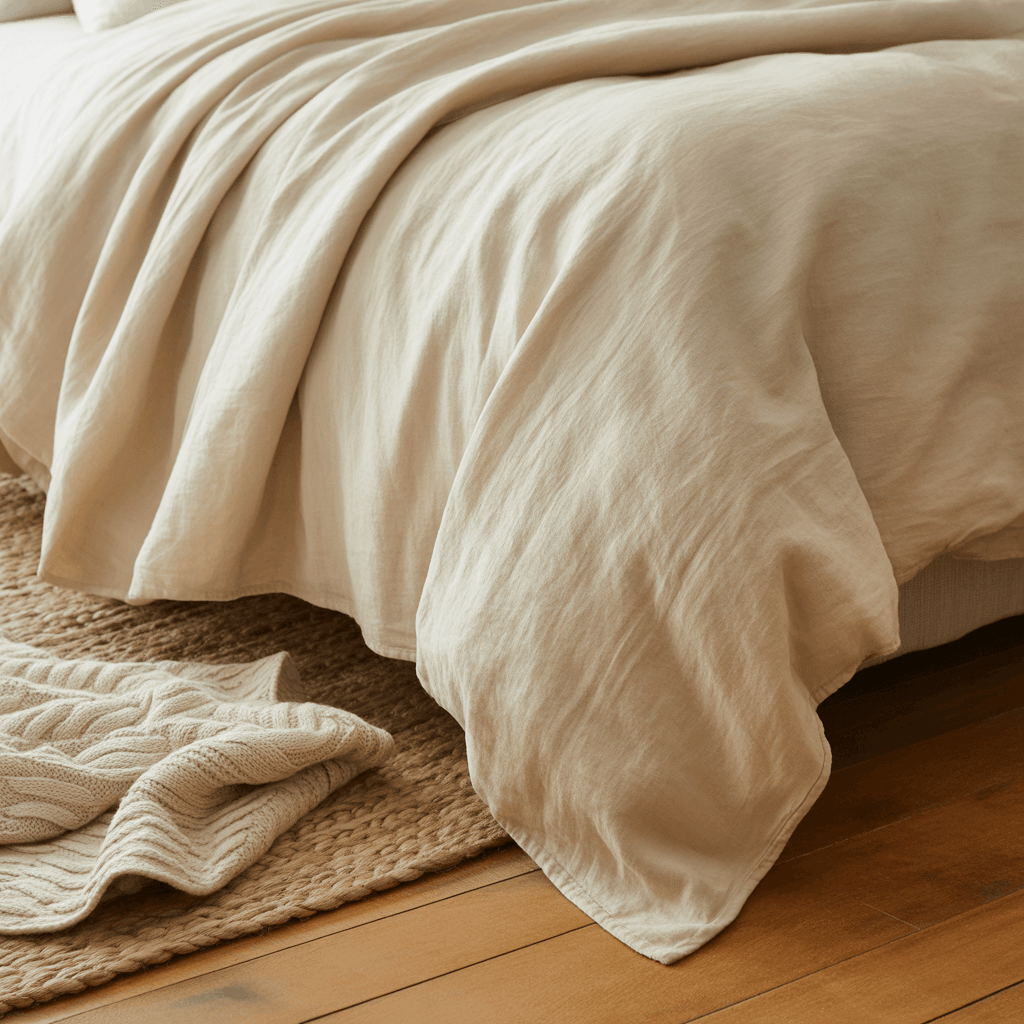 neutral Boho textures with linen, jute, and cotton layers.