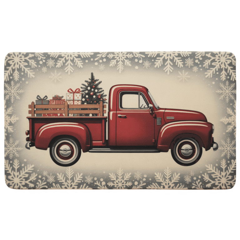 red truck Christmas doormat with tree stencil