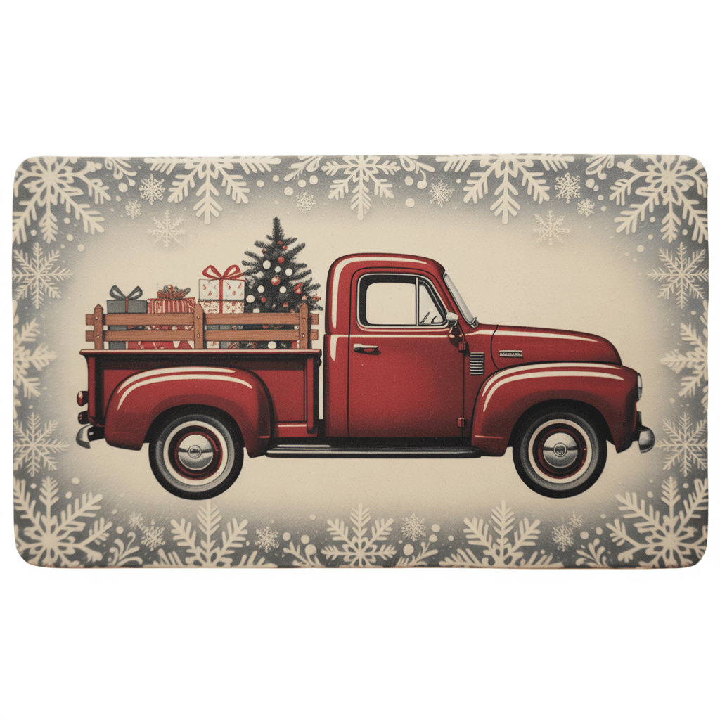 red truck Christmas doormat with tree stencil