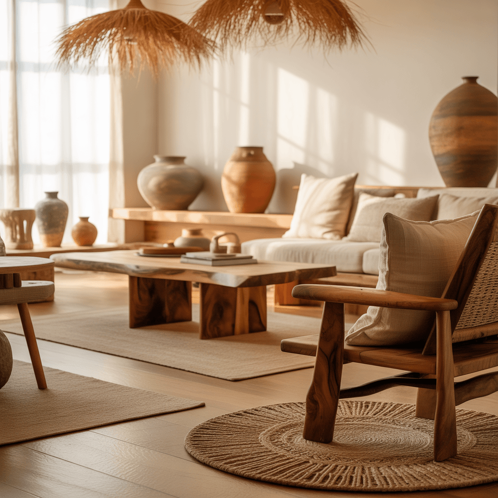 room with organic Boho materials and earthy accents