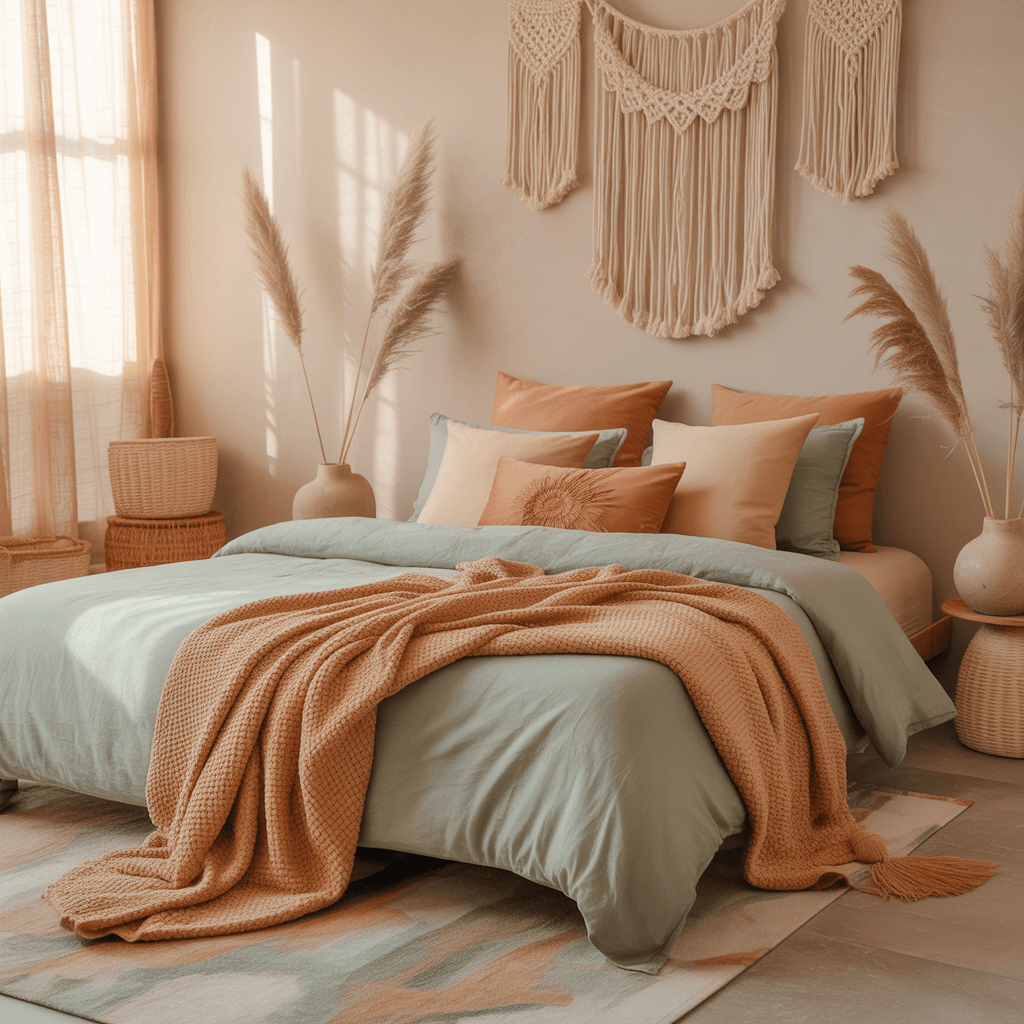  room with warm Boho color palette in soft neutrals