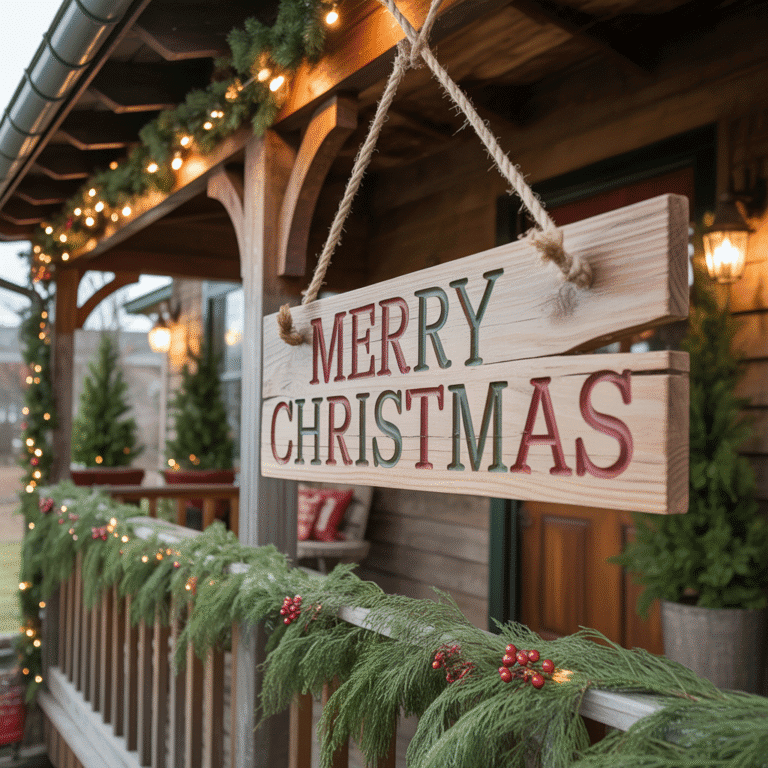 rustic wooden Christmas sign with boho design