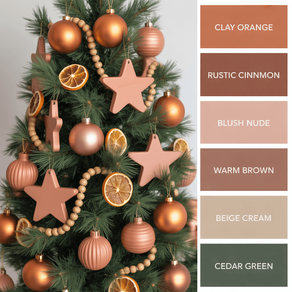  terracotta christmas tree with clay ornaments and natural textures
