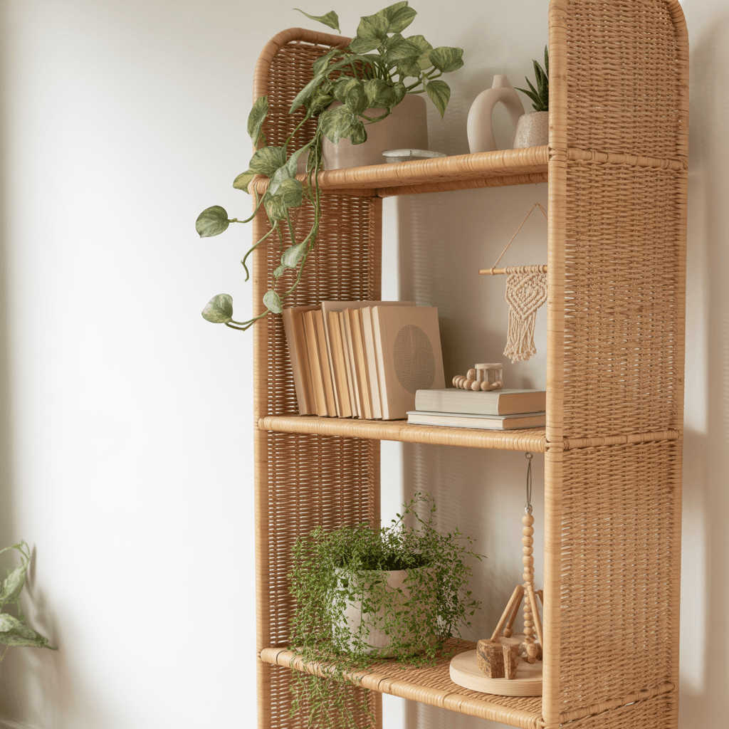 vertical Boho shelving for small space storage